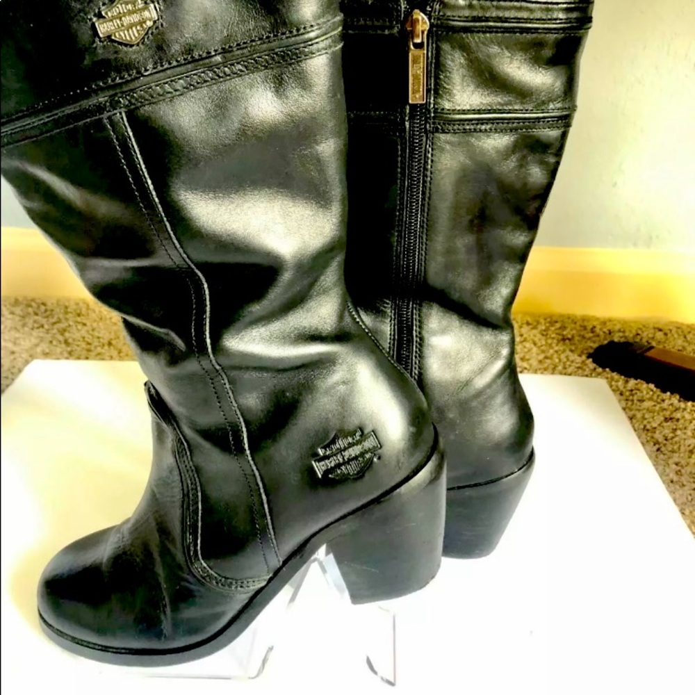 Harley Davidson Womens Mid Calf Zip up Black Leather Biker Boots Size 6 D85098